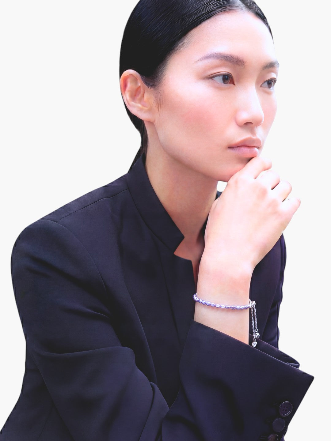 stem&stone vintage lavender Japanese pearl bracelet with adjustable sterling silver closure and charms.