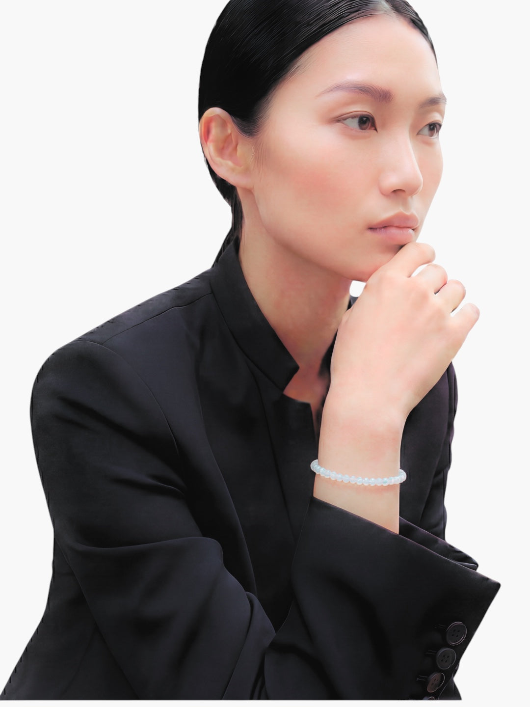 stem&stone adjustable bracelet with iridescent opal beads, 2.5"-3" inner diameter.